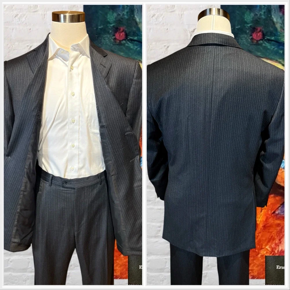 Ermenegilzo Zegna Trofeo 46R 36x29 ROMA Gray Stripe Flannel Suit 3/2 Roll